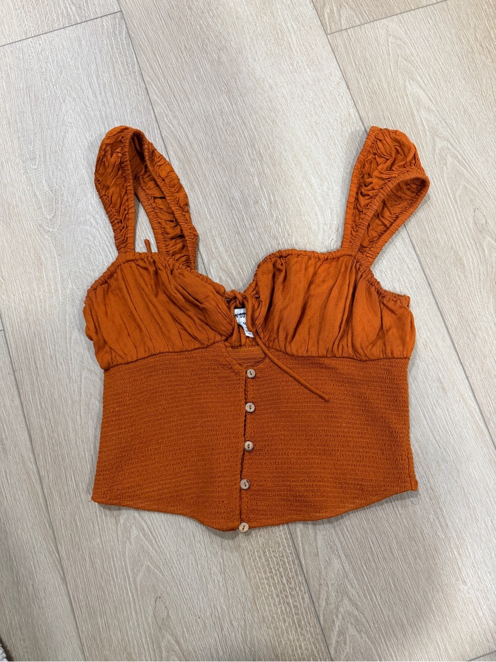 Urban Outfitters Rust Smocked Button-Front Tank Top - Picture 2 of 5
